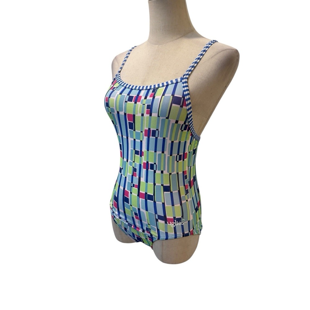 Dolfins Uglies One Piece Women's Swimsuit Sz 10 Geometric Print Cross Back - Picture 4 of 8